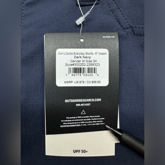 Men's Outdoor Research Zendo Regular Fit Everyday Shorts - 9" Inseam Dark Navy - Picture 8 of 8